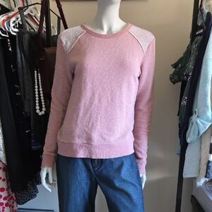 Element Pink and White Cut Out Back Patchwork Shoulder Crew Neck Sweater